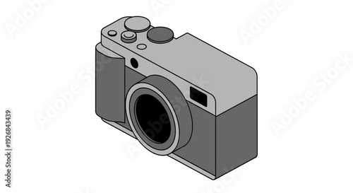 Digital Camera Illustration with Lens and Buttons.