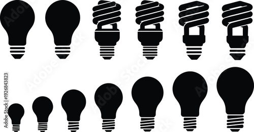 Black light bulbs and energy saving lamps black white background electricity illumination