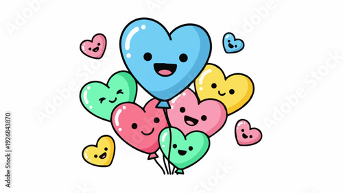 Cute cartoon flat vector illustration of Valentine heart balloons