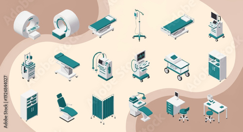 Medical equipment and hospital furniture illustrations collection.