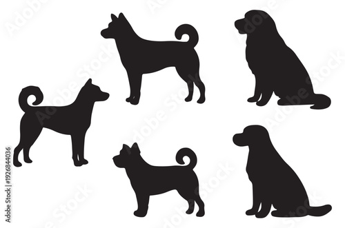 Silhouettes of various dog breeds against a white background