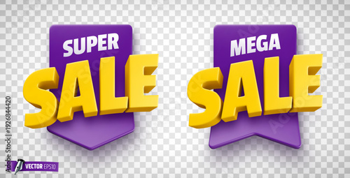 Vector realistic illustration of sale tags on a transparent background.