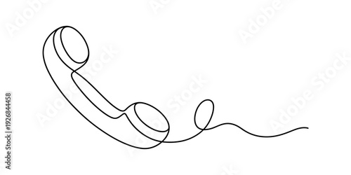 A continuous single line drawing of a retro telephone receiver with a trailing cord on a white background Vector, illustration