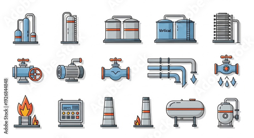 Industrial Equipment Icons - Oil and Gas Processing and Storage.