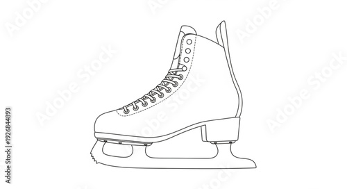 Single Ice Skate Drawing Isolated on White Background.