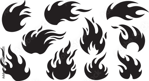 Collection of black flame icons on white background