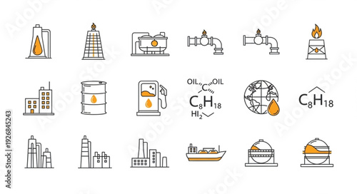 Illustrative depiction of oil and gas industry processes and related elements.