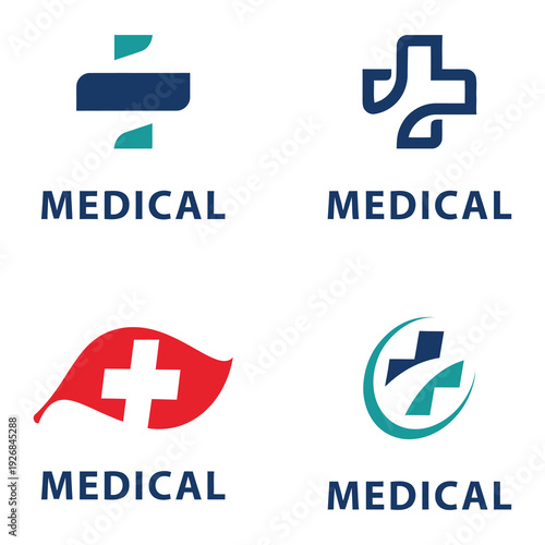 Medical logo icons with cross and leaf symbols for healthcare services and hospitals icon