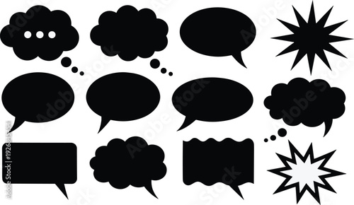 Black speech bubbles on white background comic dialogue