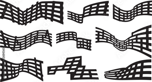 Black music notes on white background in various positions