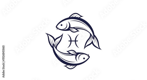 Pisces Zodiac Symbol with Two Fish Illustration.