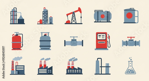 Collection of oil and gas industry related icons and symbols.