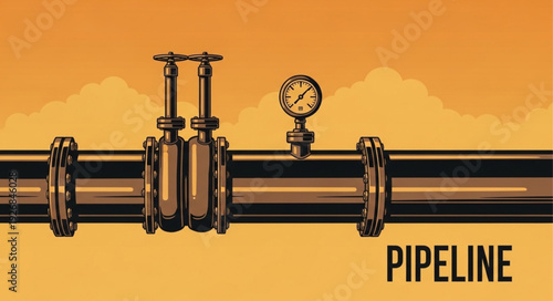 Industrial pipeline system with valves and pressure gauge for transport.