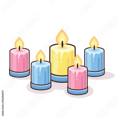 candle light illustration vector cartoon. pink candle. yellow candle. blue candle