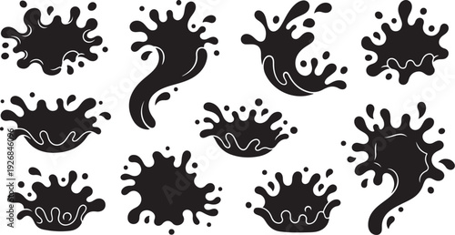 Black ink splatters on white background graphic design elements