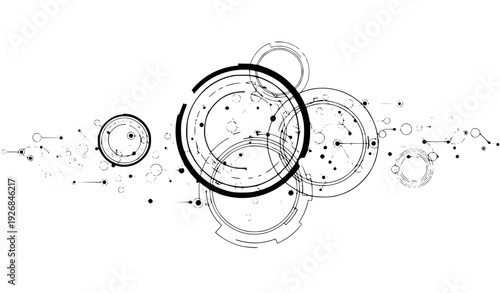 Futuristic abstract circular technology vector with glowing network rings and digital nodes
