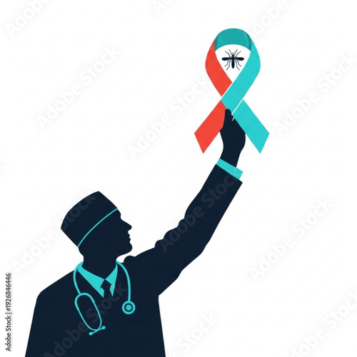 A doctor holding an awareness ribbon symbolizing support for a cause from a profile view