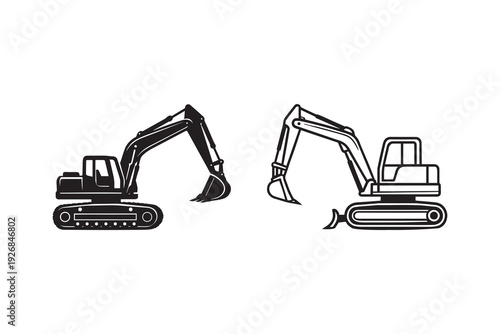 Excavator silhouette on white background
