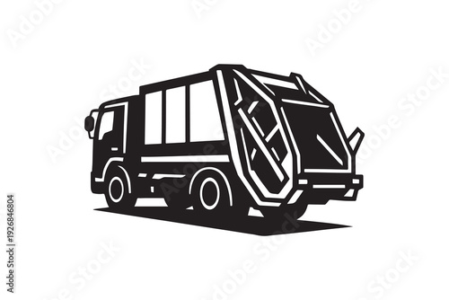 Garbage truck silhouette on white background