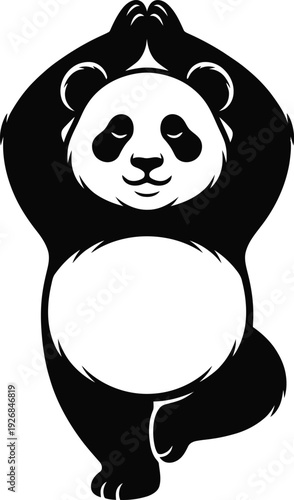 Cute Panda Bear Doing Yoga Vector Illustration: Funny Animal Mascot in Tree Pose.