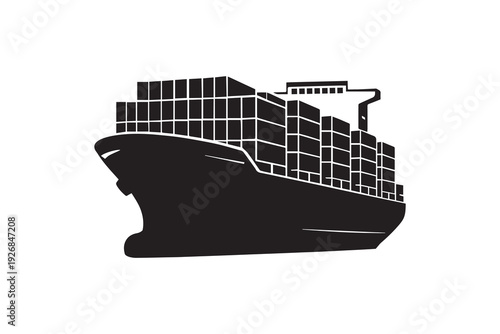 Container cargo ship silhouette on white background