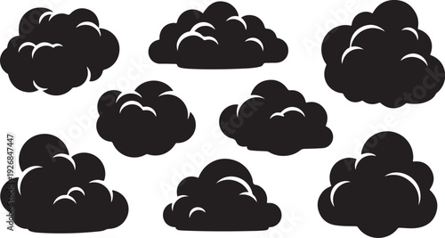Collection of black clouds on a white background illustration