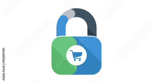 Secure E-commerce Padlock Icon with Shopping Cart: Online Transaction Security, Digital Privacy, and Protected Buying Symbol