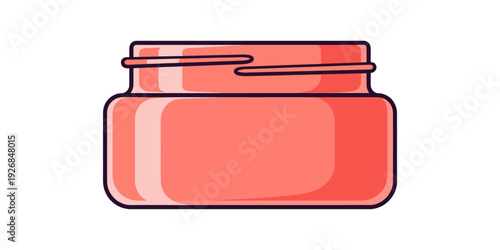 A stylized illustration of a red jar with a metallic lid and a slight shine