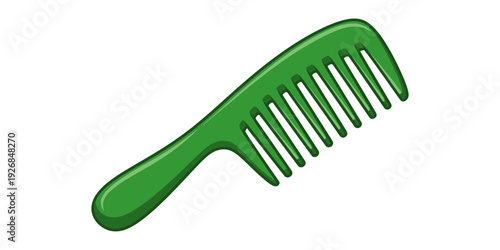 A green plastic comb with evenly spaced teeth for detangling hair