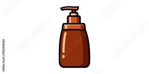 A bottle of brown hand soap with a pump dispenser for hygiene use