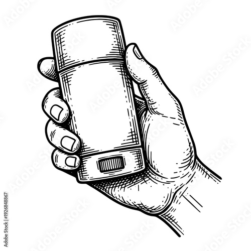 hand holding deodorant stick with blank label vintage sketch