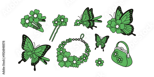 Vibrant green shamrock-themed jewelry and decorative accessories collection
