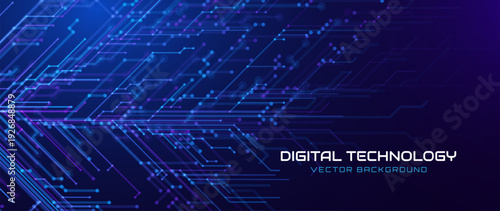 Digital Technology Background with Futuristic Circuit Board Lines and Data Connections. High Tech Information Processing and Cyber Network Innovation Concept. Vector Illustration.