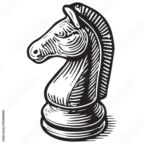 Vintage Chess Knight Hand-Drawn Illustration for Game Pieces