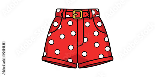 Vintage-style red polka dot shorts with belt detail and cuffs