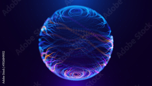 Bio Cell Abstract Sphere Scientific Research Background with Microscopic Cellular Forms and Data Metrics. Biotechnology, Medicine, and Nanoscience Technology Concept. Vector Illustration.