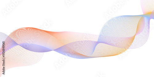 abstract colorful wave pattern with flowing translucent lines in gradient hues of orange, purple, blue, and yellow