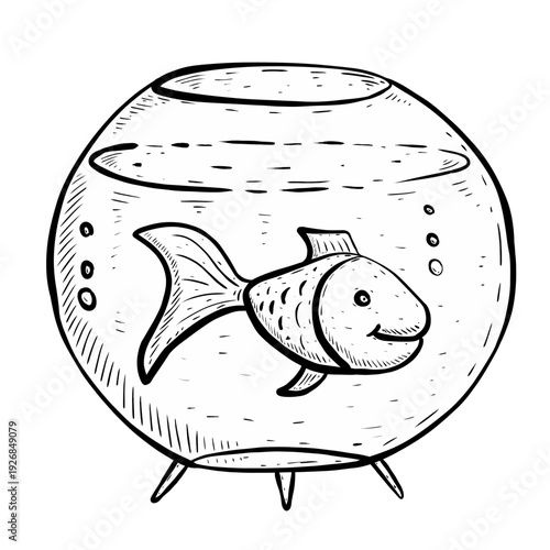 Sketch goldfish in a glass
