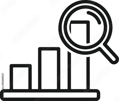 Data analysis bar chart magnifying glass icon
