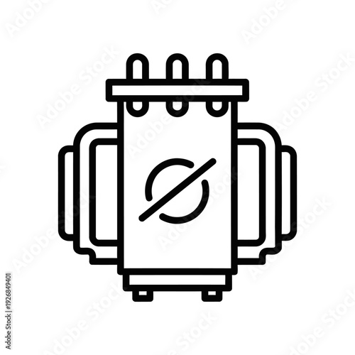A minimalist black and white illustration of a circuit breaker icon, symbolizing electrical safety and control.