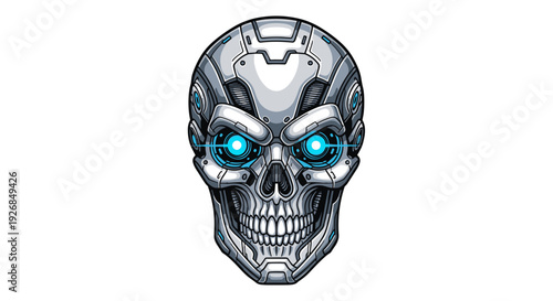 Futuristic Cyborg Skull with Glowing Eyes.