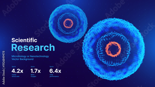 Medical Science Background Featuring Floating Blue Micro Cells with Molecular Detail. Futuristic Microbiology and Laboratory Research Concept. Vector Illustration
