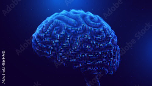 Artificial Intelligence Brain Visualization Formed by Digital Particles. Futuristic Neural Network Concept. Machine Learning, Data Processing and Smart Technology Innovation. Vector Illustration.