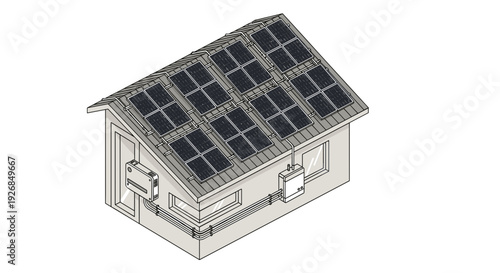 House with Solar Panels on Roof.