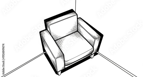 Comfortable armchair in a corner, simple sketch, minimalist design, cozy seating, relaxation.