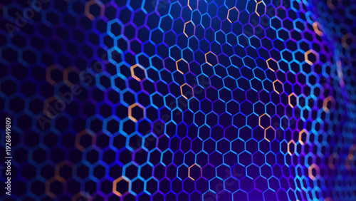 Digital Hexagon Pattern Wave Background with Futuristic Molecular Grid Design. High Tech Data Visualization and Scientific Technology Concept. Vector Illustration.