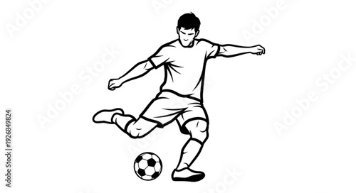 Soccer player kicking the ball with focused determination and precision during the game.