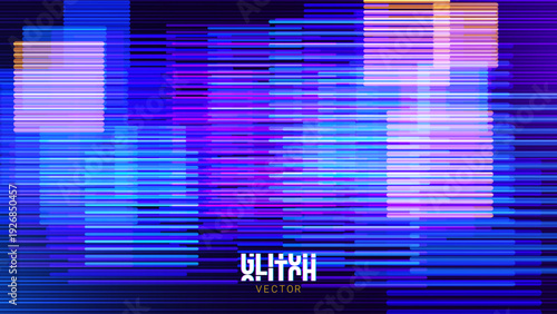 Abstract Glitch Horizontal Lines Background. Unique Design Abstract Digital Noise Glitch Error Video Damage Texture. Aesthetics of Vaporwave or Cyberpunk Style. Vector Illustration.