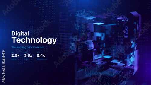 Technology Digital Particles Flow Background with Blue Glowing Data Lines for Science Research, AI Artificial Intelligence, and Big Data Presentation. Futuristic Abstract Vector Illustration.