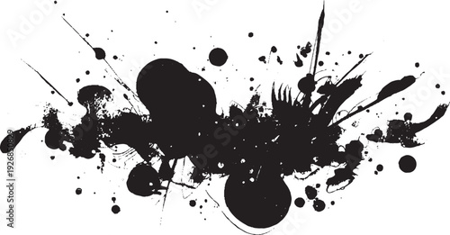 Sat Black ink brush strokes and shapes paint splatters  black ink brush strokes splatter artistic grunge background design element with messy ink drops and splashes isolated on white texture  grunge 
